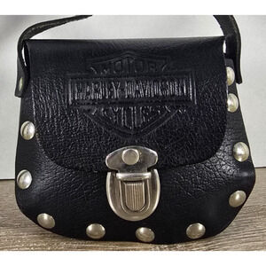 Harley Davidson Motorcycles Black Leather Mini Purse Satchel Bag Biker Riding